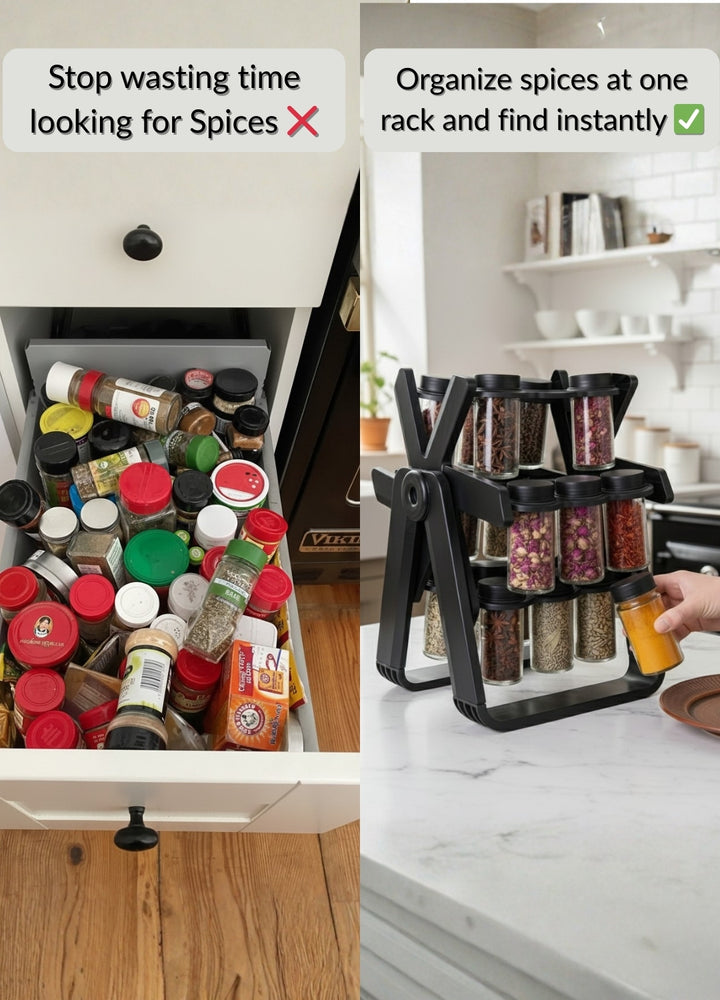360° Rotating Spice Rack Organizer | 18 Glass Spice Jars – Homence