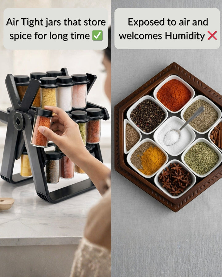 360° Rotating Spice Rack Organizer | 18 Glass Spice Jars – Homence