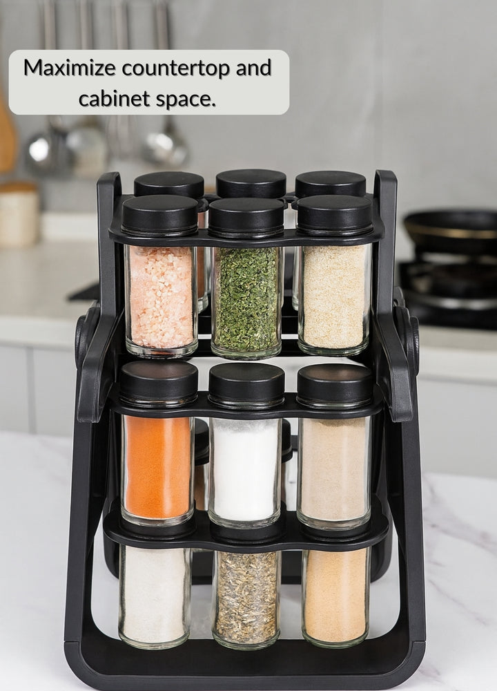 360° Rotating Spice Rack Organizer | 18 Glass Spice Jars – Homence