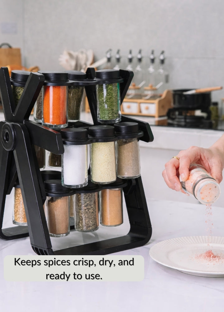 360° Rotating Spice Rack Organizer | 18 Glass Spice Jars – Homence