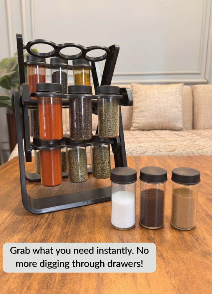 360° Rotating Spice Rack Organizer | 18 Glass Spice Jars – Homence